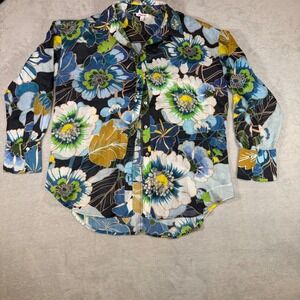 JOHNNY WAS Floral Print Ranier Button Up Shirt Women Size‎ S Blue Green Yellow